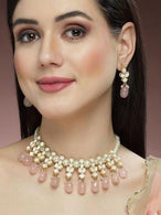 Karatcart Gold Plated Pink Tumble and Pearl Studded Kundan Necklace Set